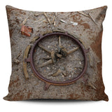 New cushion pillow cover printed with original photograph of a rusty cog wheel decaying in the Flinders Ranges