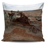 New cushion cover printed with original photograph of rustic abandoned hay baler in the Flinders Ranges