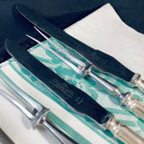 Vintage 5 Piece Carving Set Steel & English Silver Plate Rococo Pattern 1950s