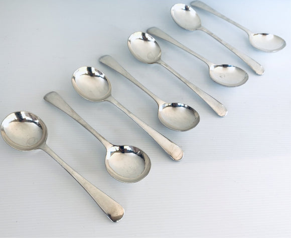 Vintage Silver Plated Old English Pattern Soup Spoons X 8 Walker & Hall
