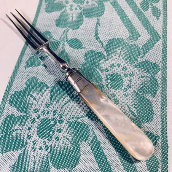 Antique Silver Plate Fruit Etc Fork with Silver Collar and Mother Of Pearl Handle