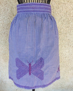 Beautiful Vintage Handmade Lilac Check Gingham Butterfly Apron!