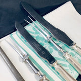 Vintage 5 Piece Carving Set Steel & English Silver Plate Rococo Pattern 1950s