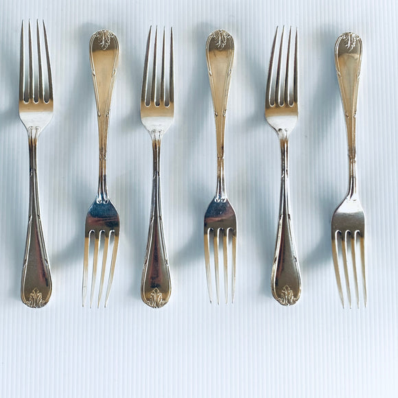 6 Vintage Silver Plate Entree Dessert Forks Mappin & Webb Louis XVI Pattern