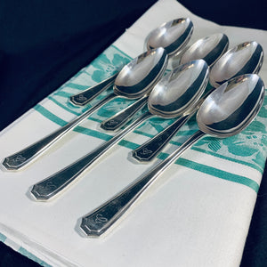 6 x Vintage English Silver Plate Dessert Spoons Insignia EPNS Initial G