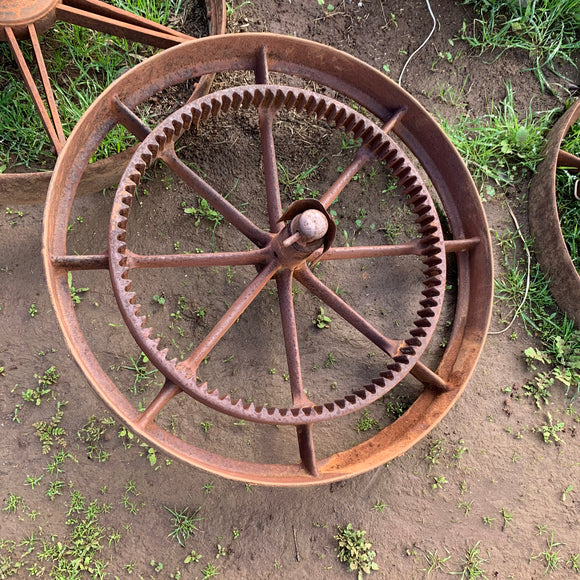 Antique Wheel With Toothed Cog Wheel For Garden Art Display