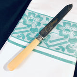 Antique English Decorative Engraved Silver Plate Cake Knife With Bone Handle