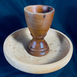 Vintage Wooden Handcrafted Egg Cup Yew & Bird’s Eye Maple Wood Signed 1991