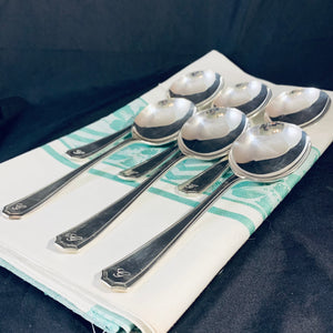 6 x Vintage English Silver Plate Soup Spoons Insignia EPNS Initial G