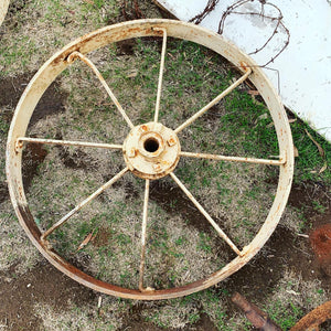 Antique Cream Painted Iron Wheel