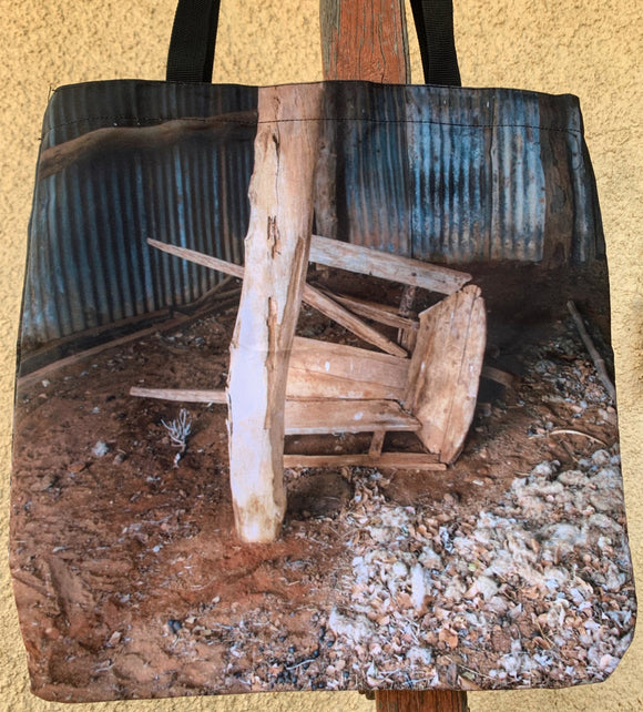 New Cloth Tote Carrier Bag ~ Rustic Wooden Wheelbarrow ~ Original Photography