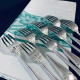 8 x Vintage English Silver Plate Dinner Forks Rococo Pattern Harrison Bros 1950s