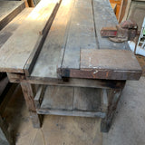 Antique Heavy Rustic Redgum Work Bench With Vice & Striking Plate
