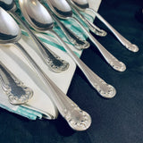 8 x Vintage English Silver Plate Dessert Spoons Rococo Pattern Harrison Bros George VI