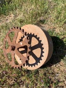 Vintage Grinding Stone With Cog Wheel