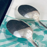Pair Vintage English Silver Plate Table Spoons Servers Rococo Pattern Harrison