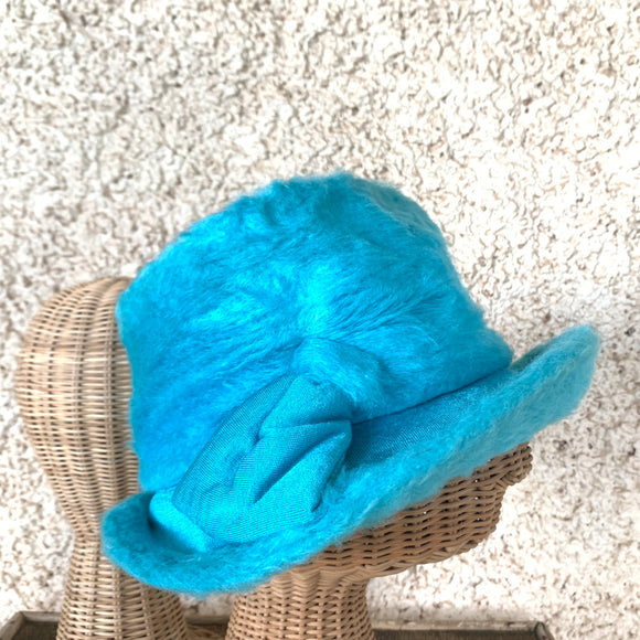 Original Vintage Turquoise Brushed Felt & Jersey Stretch Knit 1960s Winter Hat