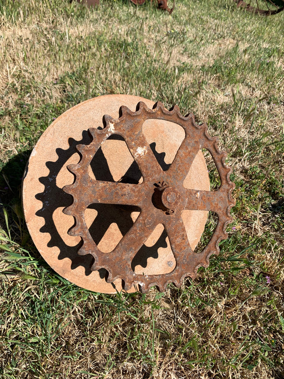 Vintage Grinding Stone With Cog Wheel